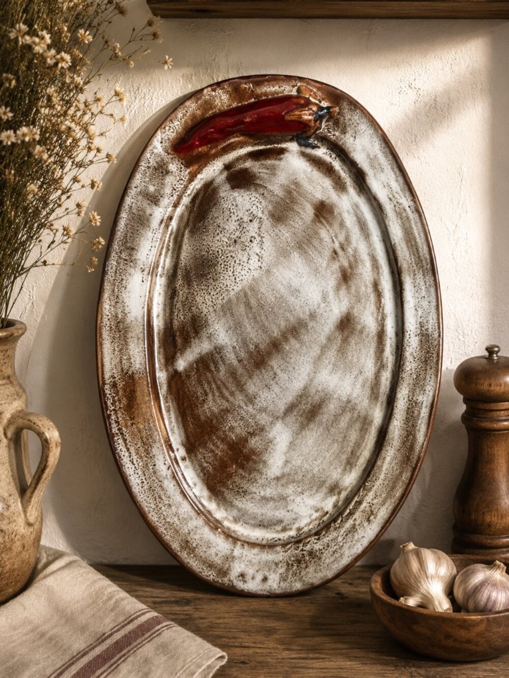 Vintage Signed Artisan Southwestern Oval Handcrafted Pottery Serving Platter